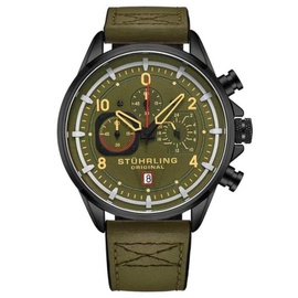 Stuhrling Original MEN'S Aviator Chronograph Leather Green Dial Watch M15555