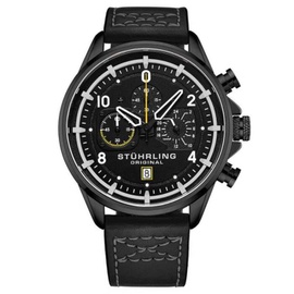 Stuhrling Original MEN'S Aviator Chronograph Leather Black Dial Watch M15556