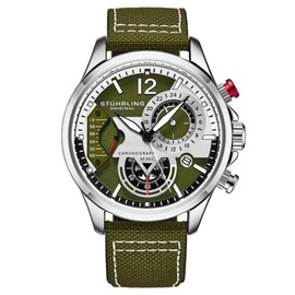 Stuhrling Original MEN'S Aviator Leather Green Dial Watch M13588