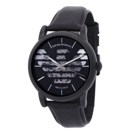 Armani MEN'S Luigi Leather Black (Cut-Out) Dial Watch AR60032
