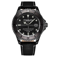 Stuhrling Original MEN'S Aquadiver Leather Black Dial Watch M17005