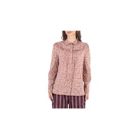 버버리 Burberry Ladies Ruffle Yoke Floral Print Cotton Shirt- Light Copper 4055986