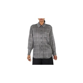 버버리 Burberry Ladies Monochrome Carlota Checked Long-Sleeve Silk Shirt 8030903