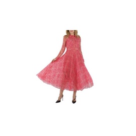 버버리 Burberry Clementine Pleated Lace Shirt Dress In Pale Apricot / Coral 4072267
