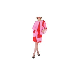 버버리 Burberry Ladies Primrose Pink Geometric Print Silk Crepe De Chine Cape Sleeve Dress 8046802