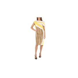 버버리 Burberry Bright Straw Graphic-Print Boat Neck Asymmetric Dress 8046737
