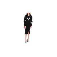 버버리 Burberry Ladies Black V-Striped Insert Knit Wool Dress 4566788