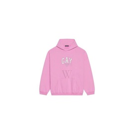 발렌시아가 Balenciaga MEN'S Pink / White / Grey Pride Oversized Hoodie, Size XX-Small 651799 TLV54 5861
