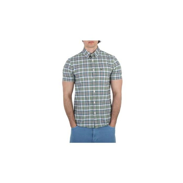 라코스테 라코스테 Lacoste Khaki Green Regular-Fit Short Sleeve Check Cotton Shirt CH1910-MO-U9I