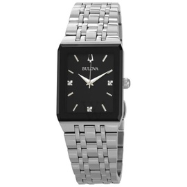 Bulova MEN'S Quadra Stainless Steel Black Dial Watch 96D145