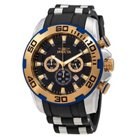 Invicta MEN'S Pro Diver Chronograph Polyurethane with Stainless Steel Barrel Inserts Black Dial Watch 30765