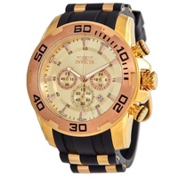 Invicta MEN'S Pro Diver Chronograph Black Silicone with Gold-plated Inserts Gold Dial 22342