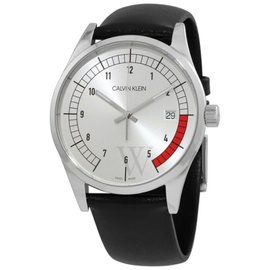 Calvin Klein MEN'S Completion Leather Silver Dial Watch KAM211CY