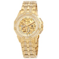 Bulova MEN'S Octava Stainless Steel set with Crystals Gold Skeleton Dial Watch 98A292