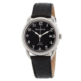 Bulova MEN'S Commodore (Alligator) Leather Black Dial Watch 96B325