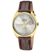 Gevril MEN'S Five Points Leather Silver-tone Dial Watch 48704A
