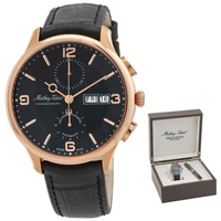 Mathey-Tissot MEN'S Edmond Chrono Automatic Chronograph Leather Black Dial Watch H1886CHATPN