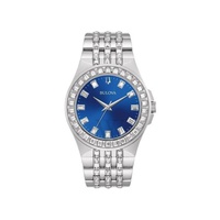 Bulova MEN'S Crystal Stainless Steel set with Baguette Crystals Blue Dial Watch 96A254