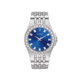 Bulova MEN'S Crystal Stainless Steel set with Baguette Crystals Blue Dial Watch 96A254