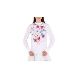 Chloe White Floral Embroidered Top In Linen Canvas CHC20SHT32043107