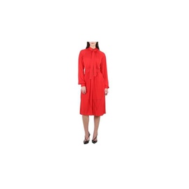 버버리 Burberry Ladies Red Topstitch Detail Jersey Tie-neck Dress 8014207