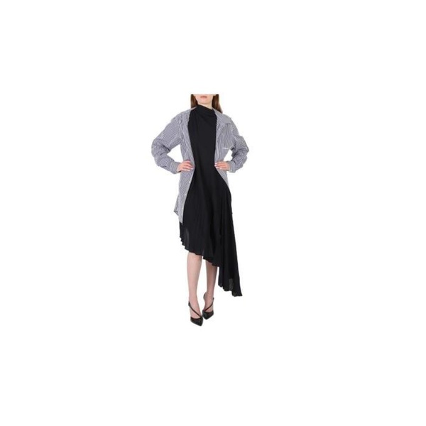 발렌시아가 발렌시아가 Balenciaga Ladies Black Twisted Layered Shirt-effect Asymmetric Dress, Brand Size 34 (US Size 0) 660120 TGO08 1000