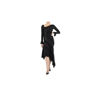 Roberto Cavalli Ladies Black Asymmetric Midi Cocktail Dress HWM102-MI001-05051
