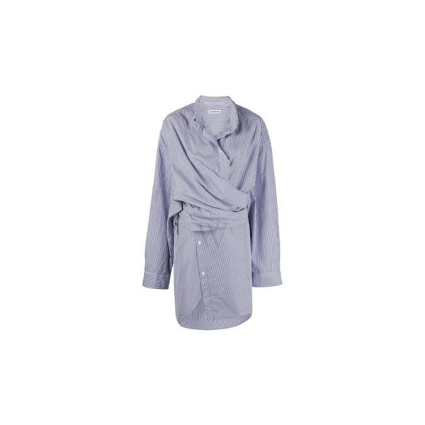 발렌시아가 발렌시아가 Balenciaga Ladies Blue / White Striped Wrap Mini Dress, Brand Size 34 (US Size 0) 704442 TJM10 4640