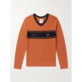 ADIDAS CONSORTIUM + 웨일즈 보너 Wales Bonner Striped Embroidered Ribbed Wool-Blend Sweater 13452677152618976