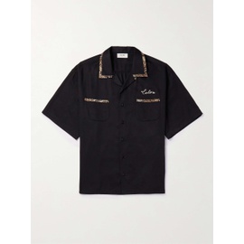 CELINE HOMME Black Convertible-Collar Logo-Embroidered Twill Shirt 1647597276922696