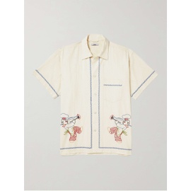 보디 BODE White Camp-Collar Embroidered Herringbone Linen and Cotton-Blend Shirt 1647597283058768
