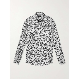 발렌시아가 BALENCIAGA Gray Button-Down Collar Logo-Print Satin Shirt 1647597283298060