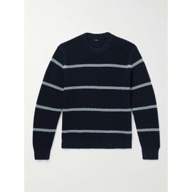 띠어리 THEORY Navy Gary Striped Cotton and Cashmere-Blend Sweater 29419655931926095