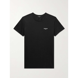 발망 BALMAIN Logo-Flocked Cotton-Jersey T-Shirt 30629810019572806