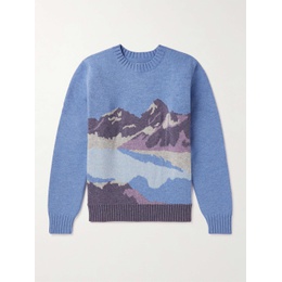 DE BONNE FACTURE Blue Slim-Fit Jacquard-Knit Shetland Wool Sweater 43769801096293904