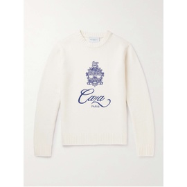 카사블랑카 CASABLANCA White Logo-Embroidered Merino Wool and Cashmere-Blend Sweater 43769801098026951