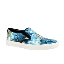 구찌 Gucci Mens Bloom Flower Print Blue GG Supreme Coated Canvas Slip Sneakers 407362 8471 5136265871492