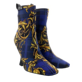 베르사체 진 꾸뛰르 베르사체 Versace Jeans Couture Blue High Heel Baroque Print Ankle Boots- 6613128511620