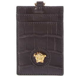 베르사체 Versace La Medusa Croc-Embossed Leather Card Holder On Chain 6828138070148