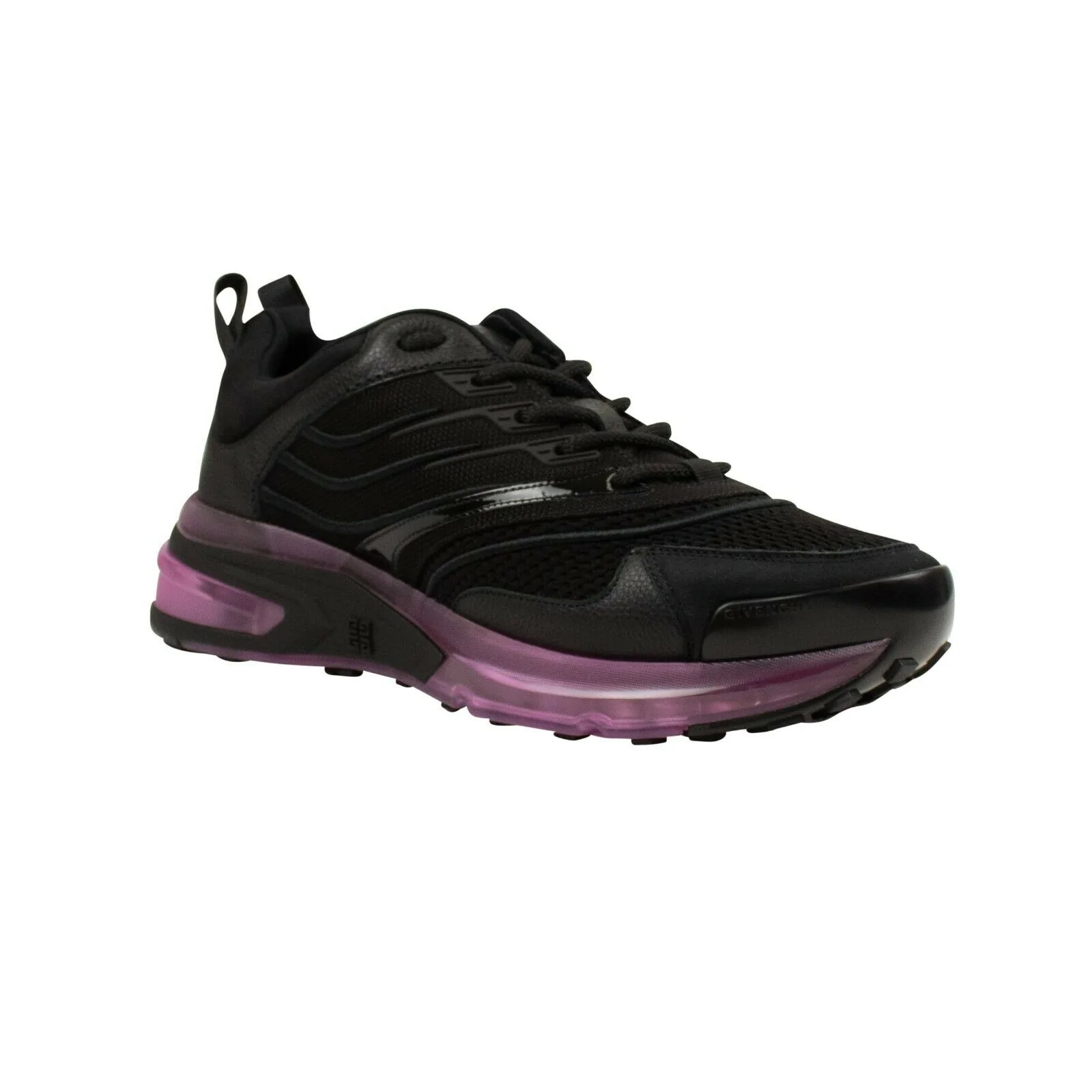 지방시 GIVENCHY Black and Purple Leather and Mesh Low-Top Sneakers 6628149297284