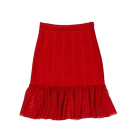 알렉산더맥퀸 ALEXANDER MCQUEEN Red Sheer Knit Flute Panel Mini Skirt 5140797194372