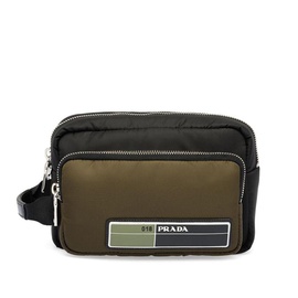 Prada Unisex Nylon Multi-Pocket Logo Clutch Bag Technical Fabric Black Green 6645309309060