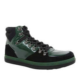 구찌 Gucci Mens Contrast Combo High top Dark Green Suede Leather Sneaker 368496 1077 5136278552708