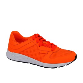 구찌 Gucci Mens Running Neon Orange Leather Lace up Sneakers 369088 7623 5136279535748