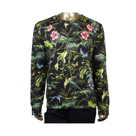 구찌 Gucci Mens Tropical Jungle Black / Green / Blue / Pink Felted Cotton Sweatshirt 408241 3118 6754464399492