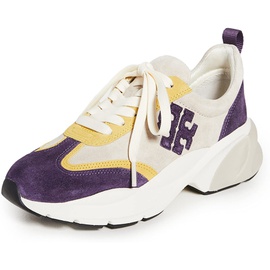 Tory Burch Good Luck Trainer Sneakers Lace Up New Cream Purple Suede Leather 6909980868740