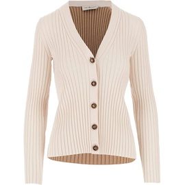 Tory Burch Womens Pale French Cream White Ribbed Knit Color Block Cardigan 6909976903812