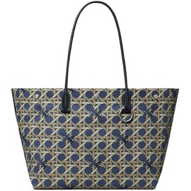 Tory Burch Womens Canvas Basketweave Tote, Tory Navy Basketweave, Blue, One Size 6970363740292