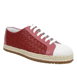 보테가 베네타 Bottega Veneta Womens Pink / Red Leather Woven Lace Ups Sneakers 451689 5768 5136172220548