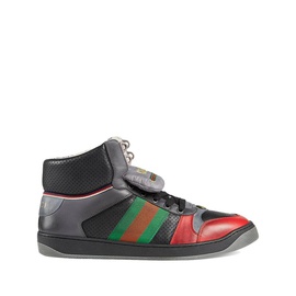 구찌 Gucci Mens Screener Leather High-top Sneakers Light Hibiscus Red 6660528210052